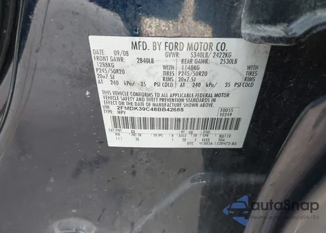 2008 Ford Edge Limited from USA, damaged, VIN 2FMDK39C48BB42688